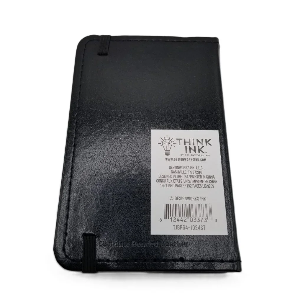 Think Ink Bonded Leather Journal Black Mini 192 Lined Pages Ribbon Marker